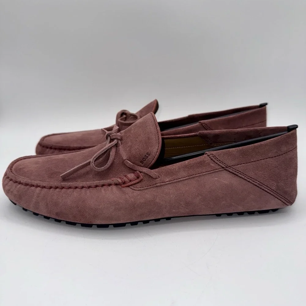 Hugo Boss Driver Mix Saddle Loafers‎ Men's Size 9.5 Open Pink Suede Dustbags